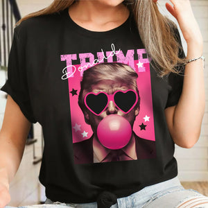 Funny Donald Trump Blowing Bubble Gum Pink Sun Glasses Dark Shirt LM32 65191