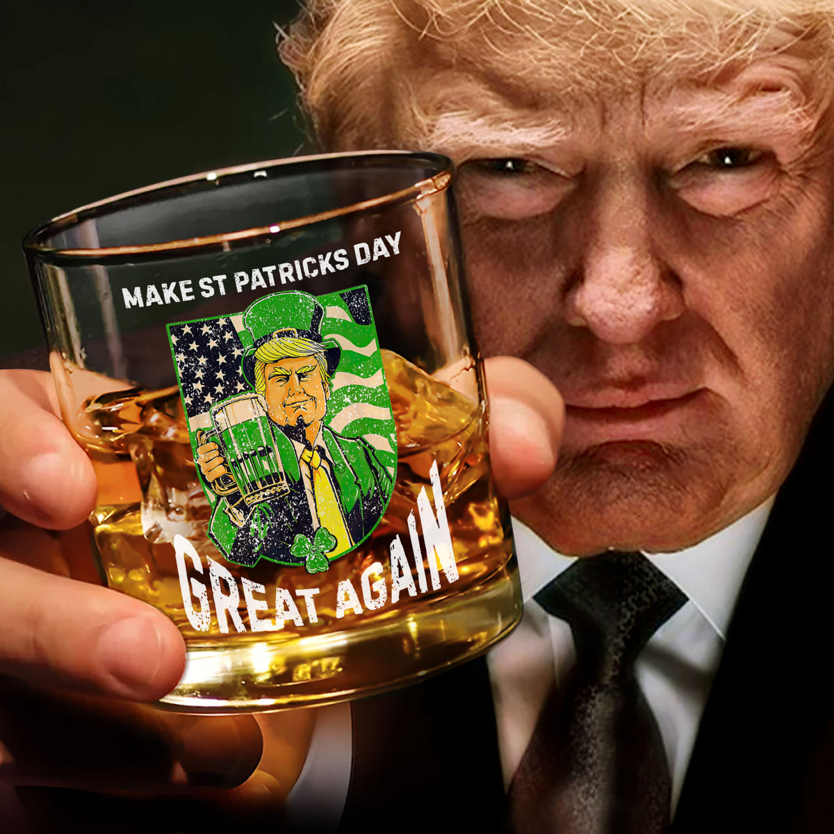 Donald Trump Make St Patrick's Day Great Again Whisky Glass Funny Irish Day Gift LM32 67186