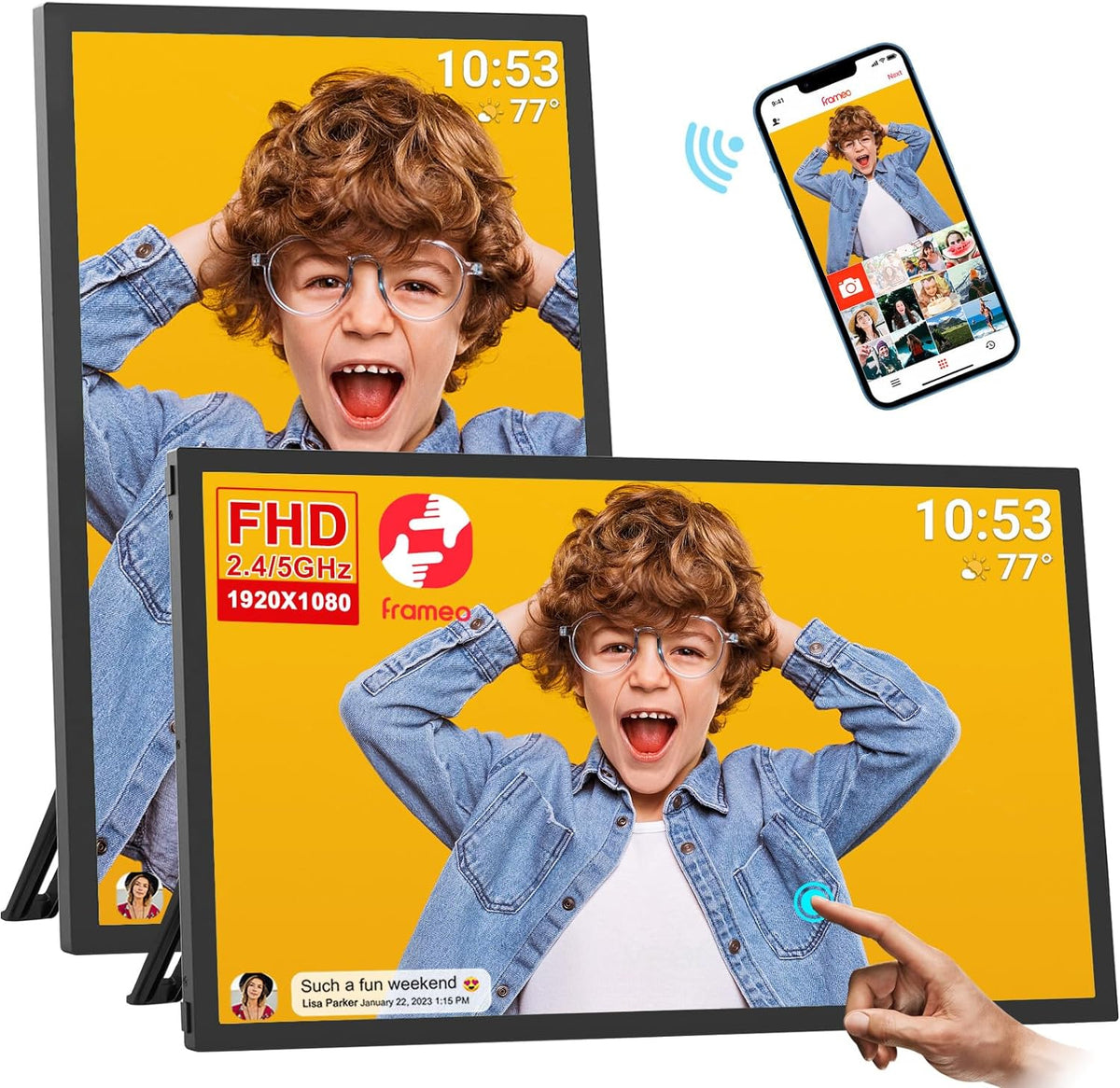 FRAMEO 10.1 Inch Smart Wifi Digital Photo Frame 1280X800 IPS LCD Touch Screen, Auto-Rotate Portrait and Landscape, Built in 32GB Memory, Share Moments Instantly via Frameo App from Anywhere