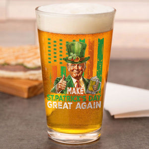 Donald Trump Beer Drinking Make St Patrick's Day Great Again Beer Glass LM32 65145