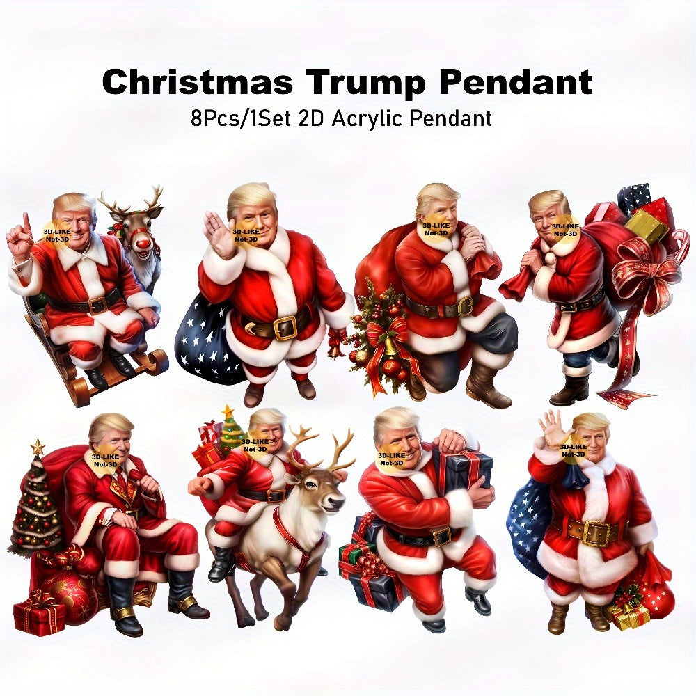 8Pcs/1Set Christmas TRUMP Dwarves 2D Acrylic Ornament Christmas Decorations, Funny Cute Christmas Trump HA75