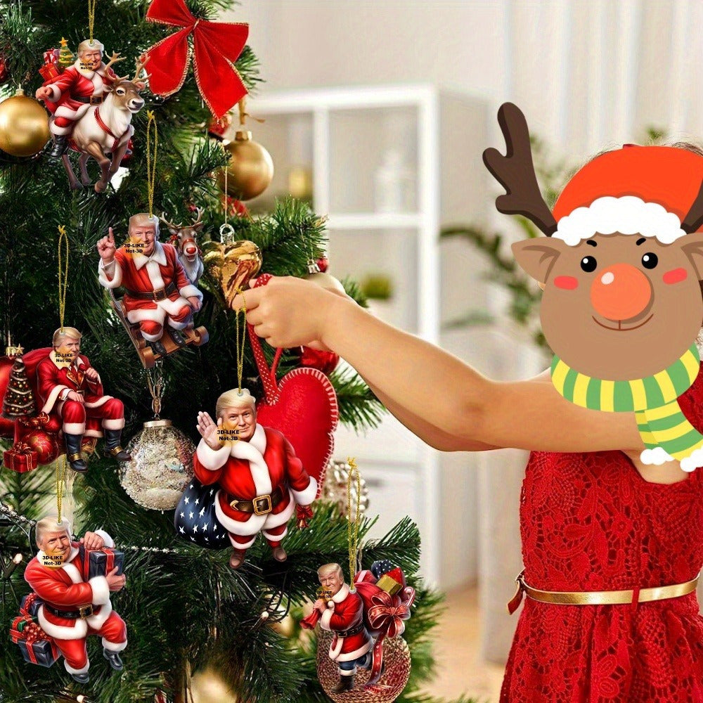 8Pcs/1Set Christmas TRUMP Dwarves 2D Acrylic Ornament Christmas Decorations, Funny Cute Christmas Trump HA75