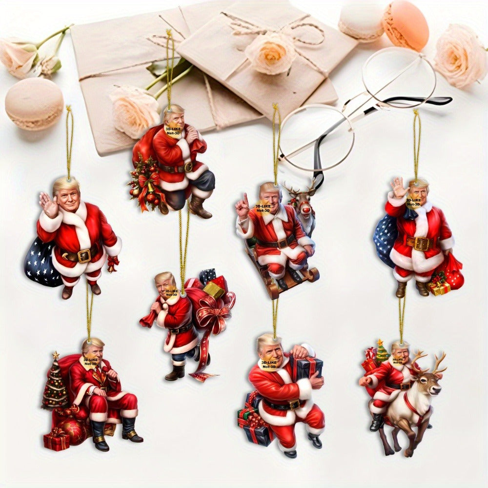 8Pcs/1Set Christmas TRUMP Dwarves 2D Acrylic Ornament Christmas Decorations, Funny Cute Christmas Trump HA75