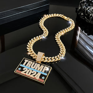 TRUMP 2024 Pendant Design Necklace Zinc Alloy Jewelry Embellished With Rhinestones Personality HA75