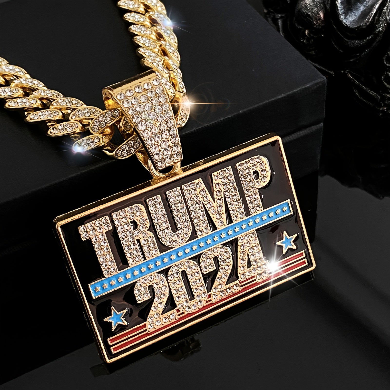 TRUMP 2024 Pendant Design Necklace Zinc Alloy Jewelry Embellished With Rhinestones Personality HA75