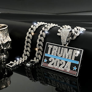 TRUMP 2024 Pendant Design Necklace Zinc Alloy Jewelry Embellished With Rhinestones Personality HA75