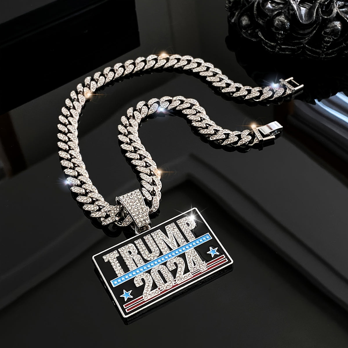 TRUMP 2024 Pendant Design Necklace Zinc Alloy Jewelry Embellished With Rhinestones Personality HA75