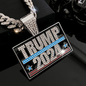 TRUMP 2024 Pendant Design Necklace Zinc Alloy Jewelry Embellished With Rhinestones Personality HA75