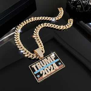 TRUMP 2024 Pendant Design Necklace Zinc Alloy Jewelry Embellished With Rhinestones Personality HA75