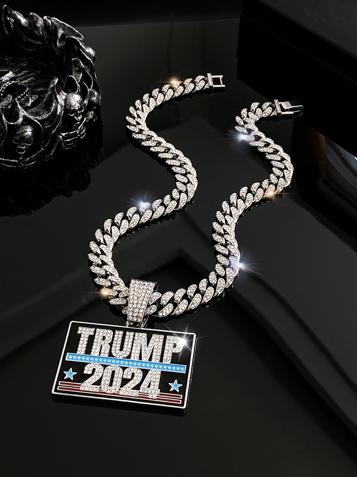 TRUMP 2024 Pendant Design Necklace Zinc Alloy Jewelry Embellished With Rhinestones Personality HA75