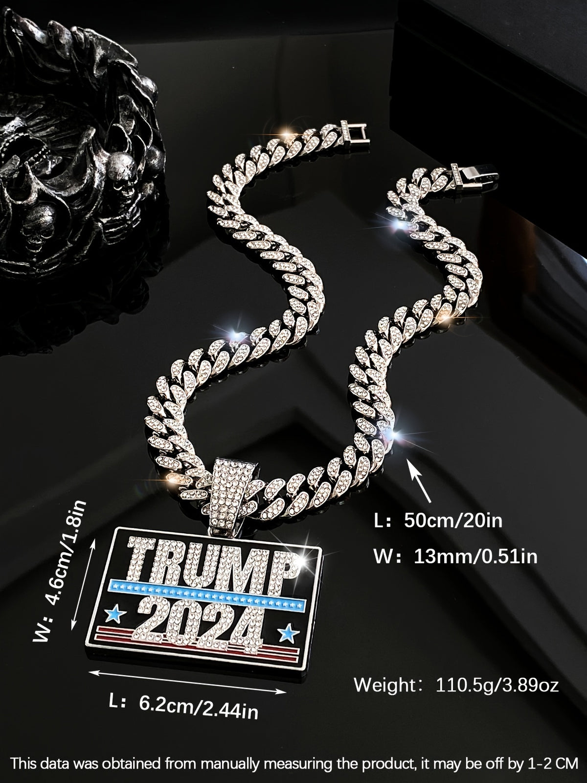TRUMP 2024 Pendant Design Necklace Zinc Alloy Jewelry Embellished With Rhinestones Personality HA75