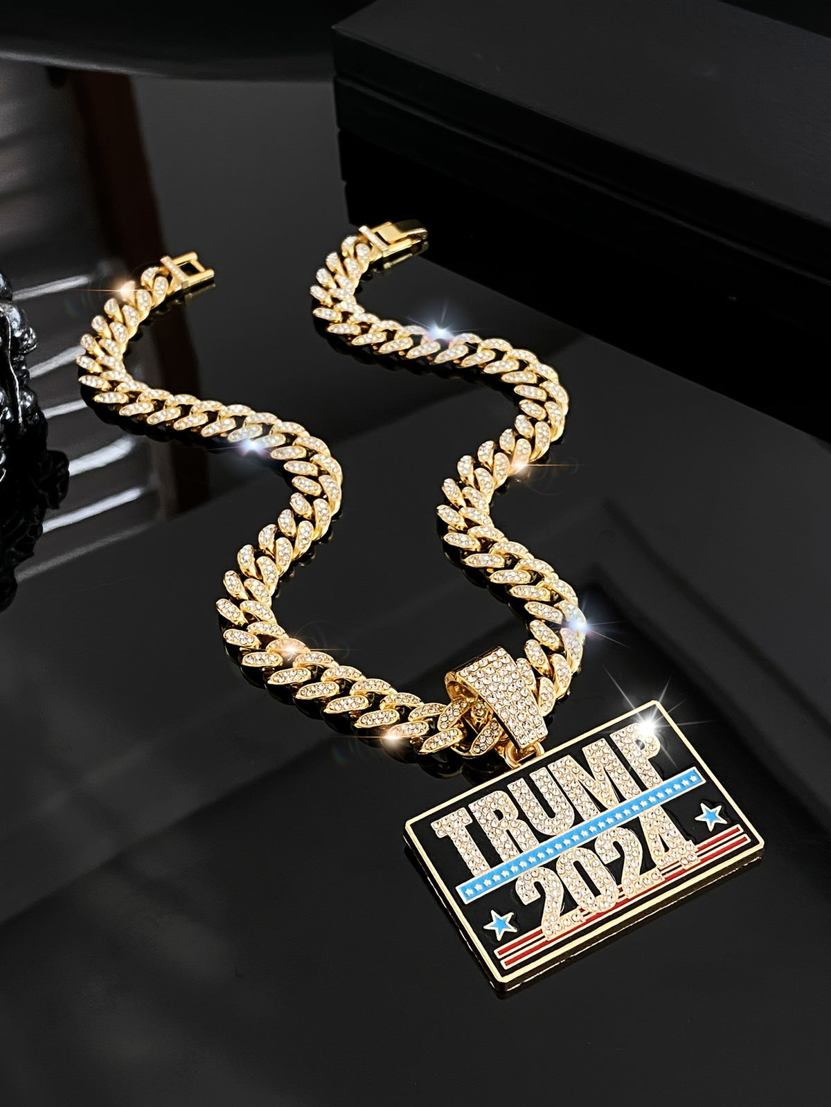 TRUMP 2024 Pendant Design Necklace Zinc Alloy Jewelry Embellished With Rhinestones Personality HA75