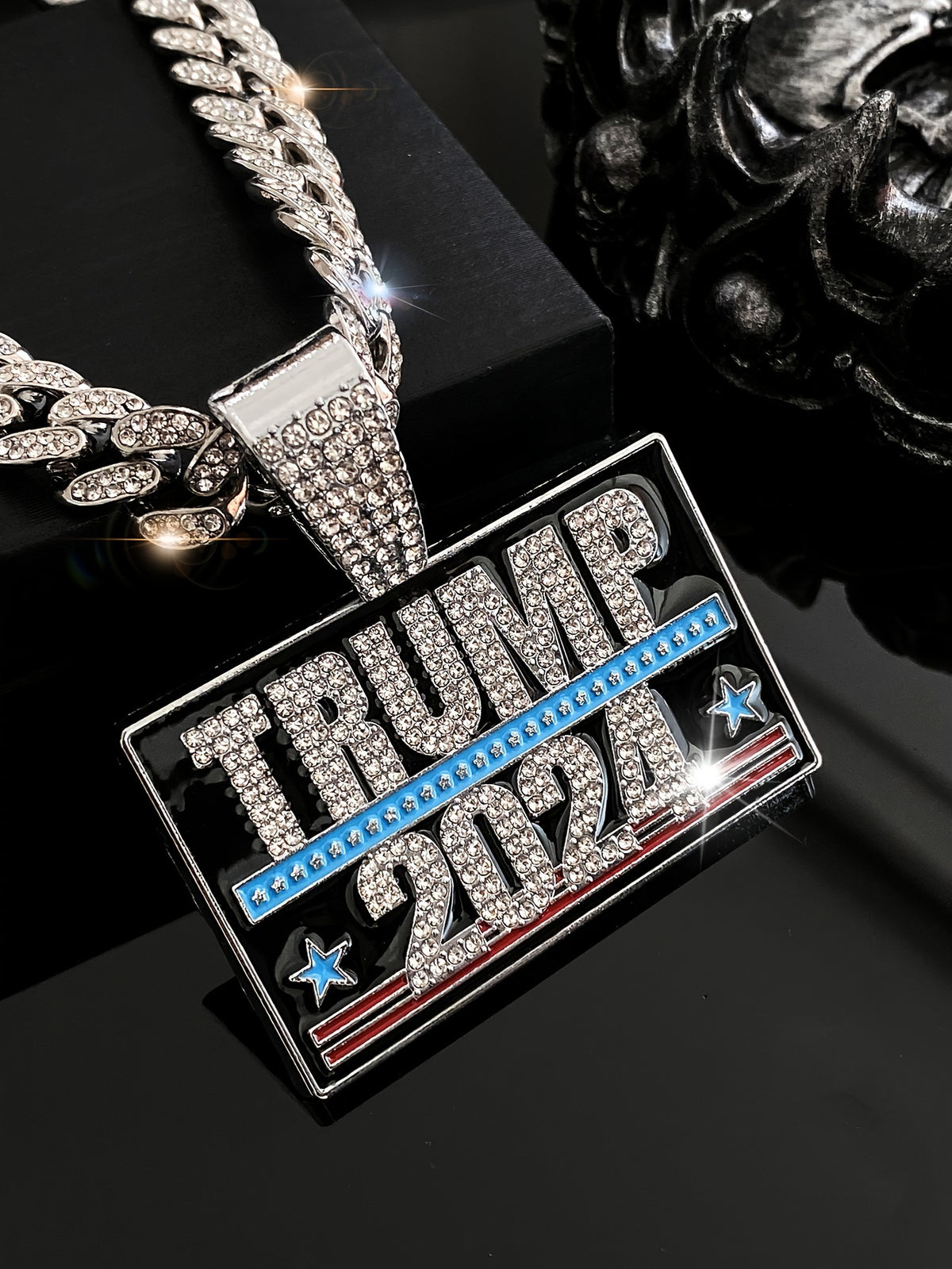 TRUMP 2024 Pendant Design Necklace Zinc Alloy Jewelry Embellished With Rhinestones Personality HA75