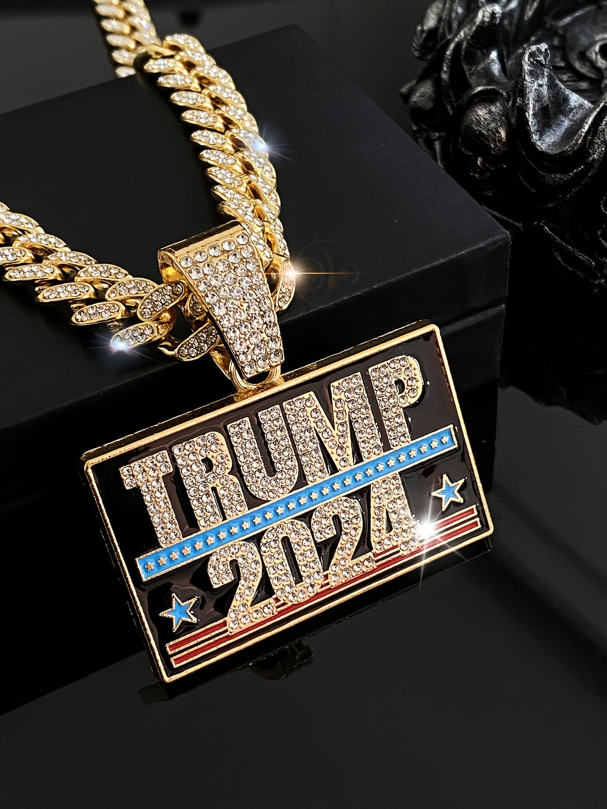 TRUMP 2024 Pendant Design Necklace Zinc Alloy Jewelry Embellished With Rhinestones Personality HA75