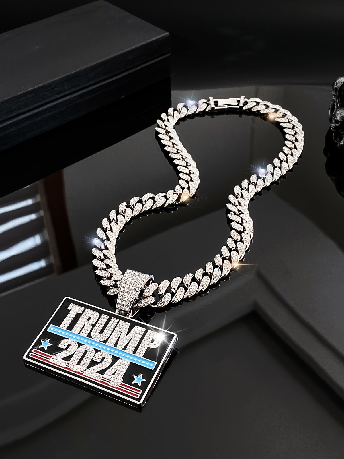 TRUMP 2024 Pendant Design Necklace Zinc Alloy Jewelry Embellished With Rhinestones Personality HA75