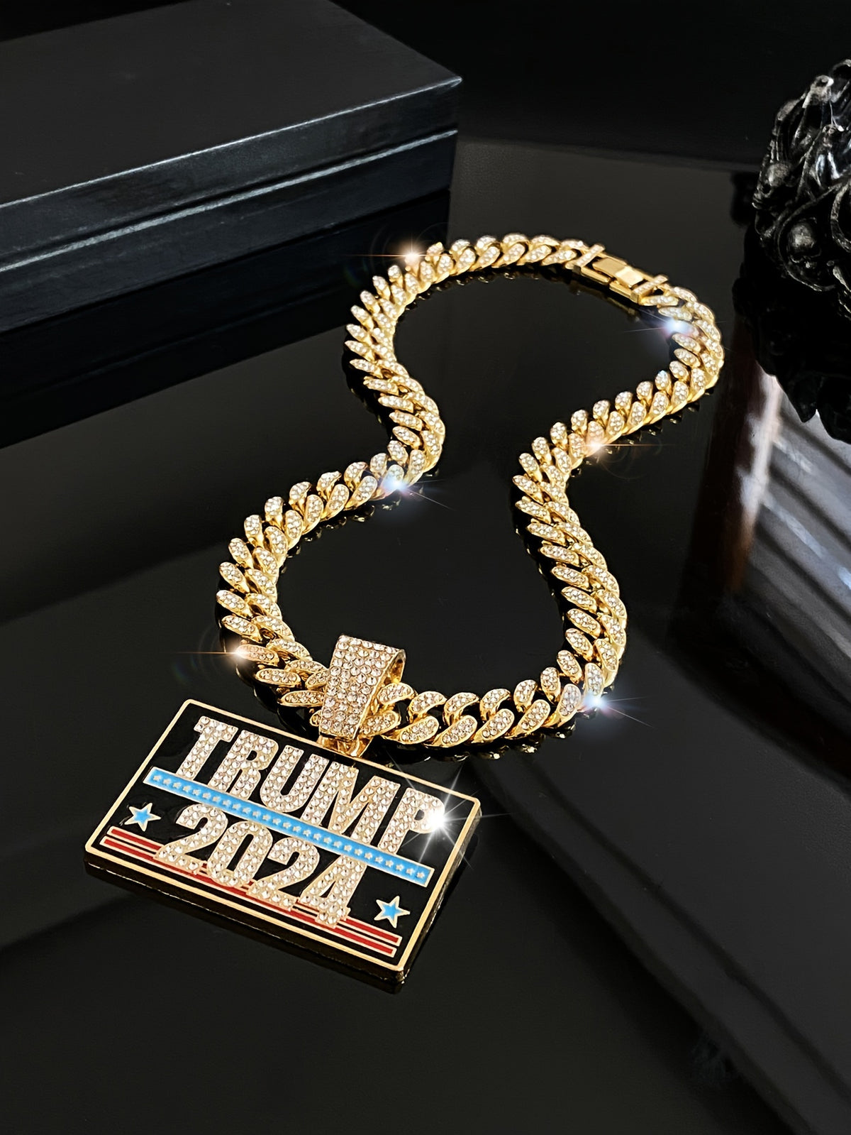 TRUMP 2024 Pendant Design Necklace Zinc Alloy Jewelry Embellished With Rhinestones Personality HA75