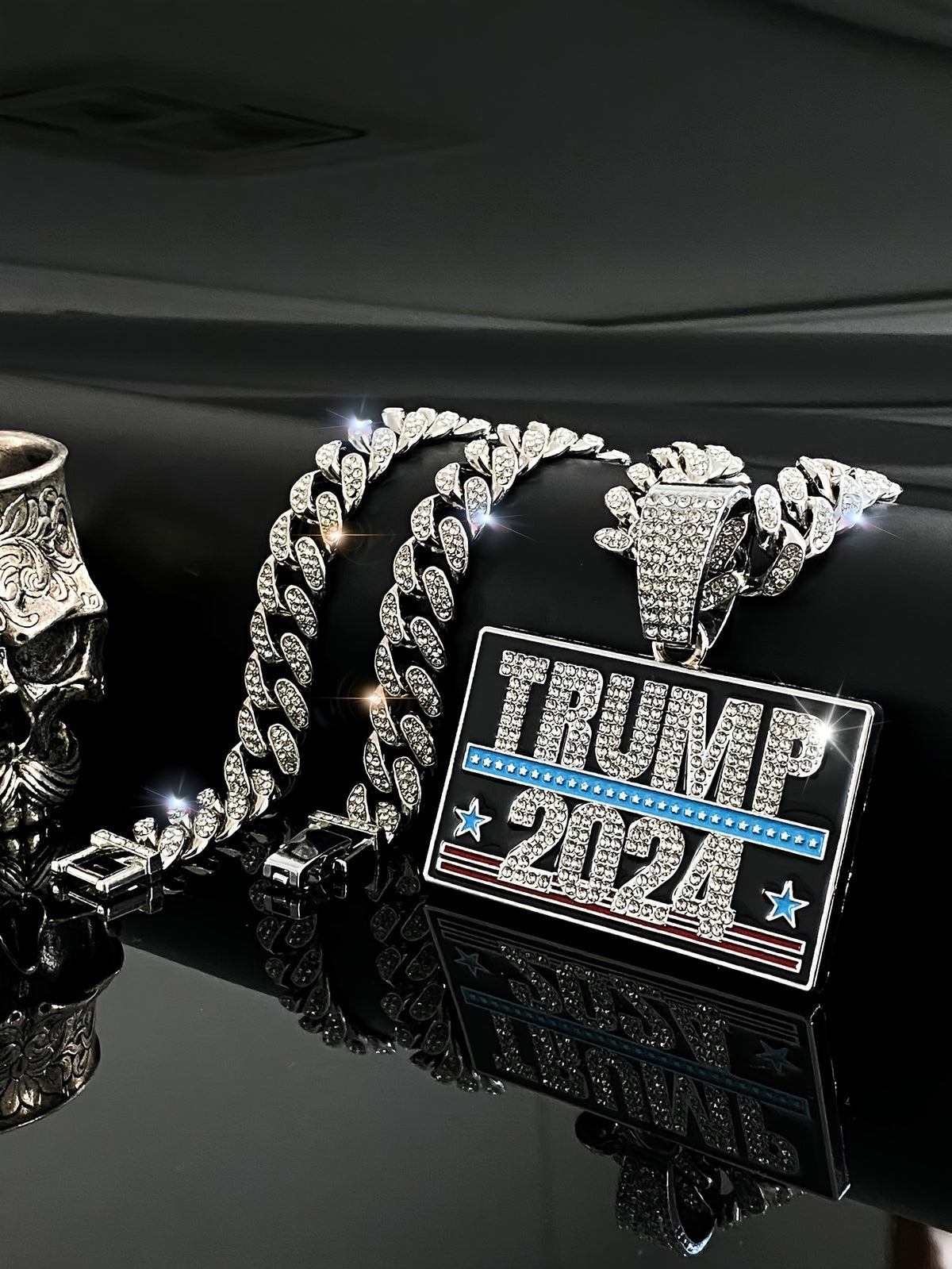 TRUMP 2024 Pendant Design Necklace Zinc Alloy Jewelry Embellished With Rhinestones Personality HA75