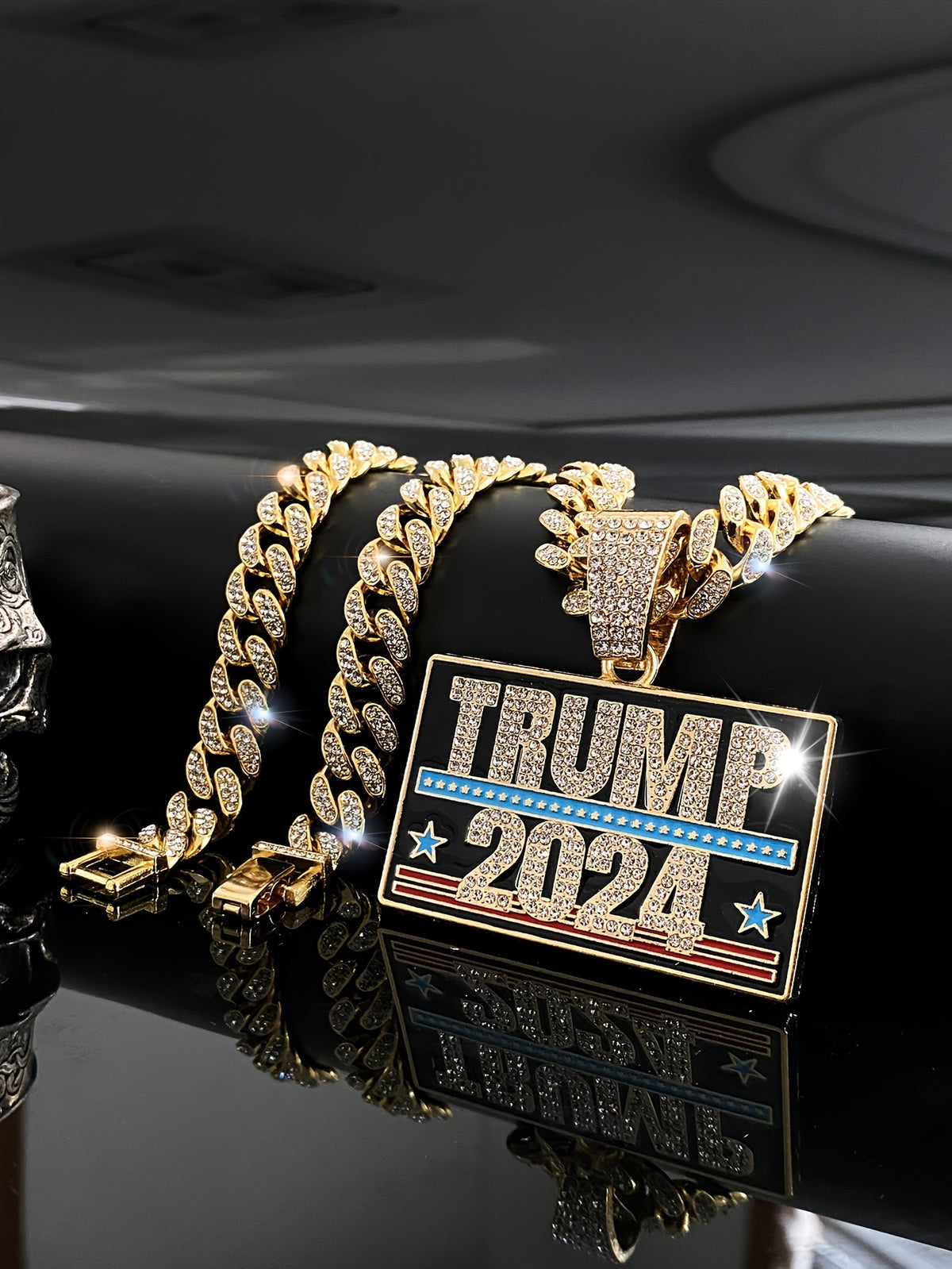 TRUMP 2024 Pendant Design Necklace Zinc Alloy Jewelry Embellished With Rhinestones Personality HA75