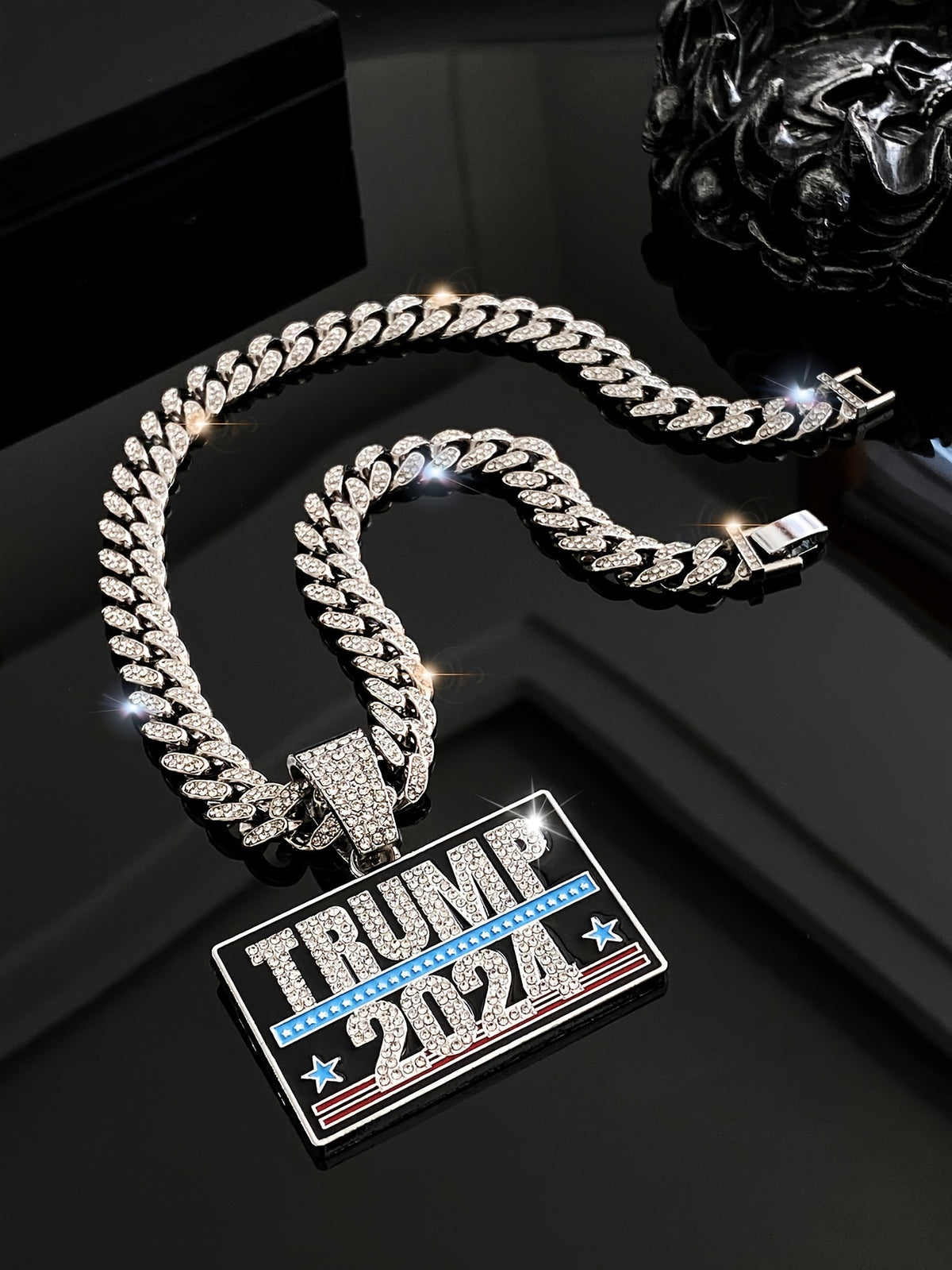 TRUMP 2024 Pendant Design Necklace Zinc Alloy Jewelry Embellished With Rhinestones Personality HA75