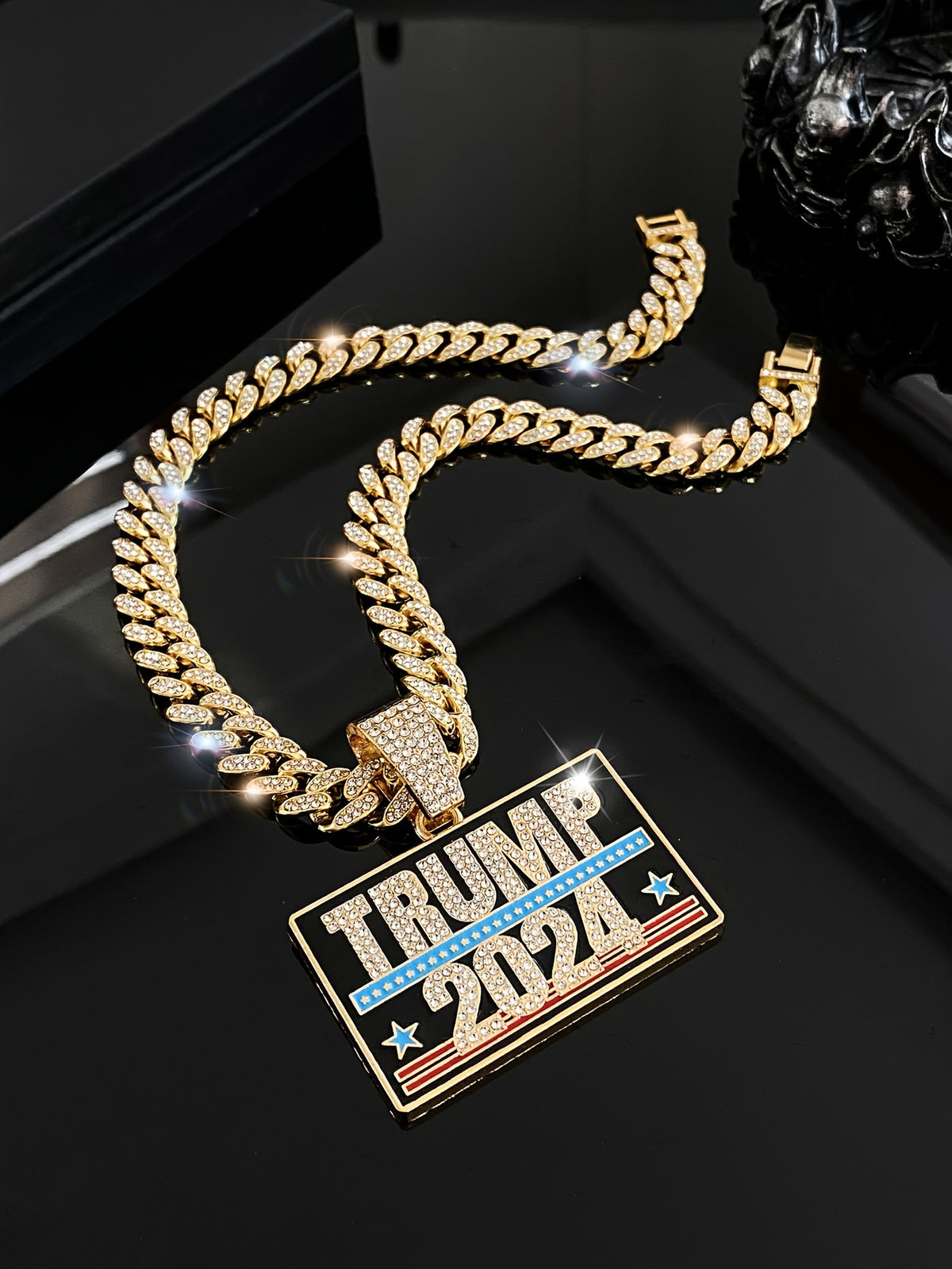 TRUMP 2024 Pendant Design Necklace Zinc Alloy Jewelry Embellished With Rhinestones Personality HA75