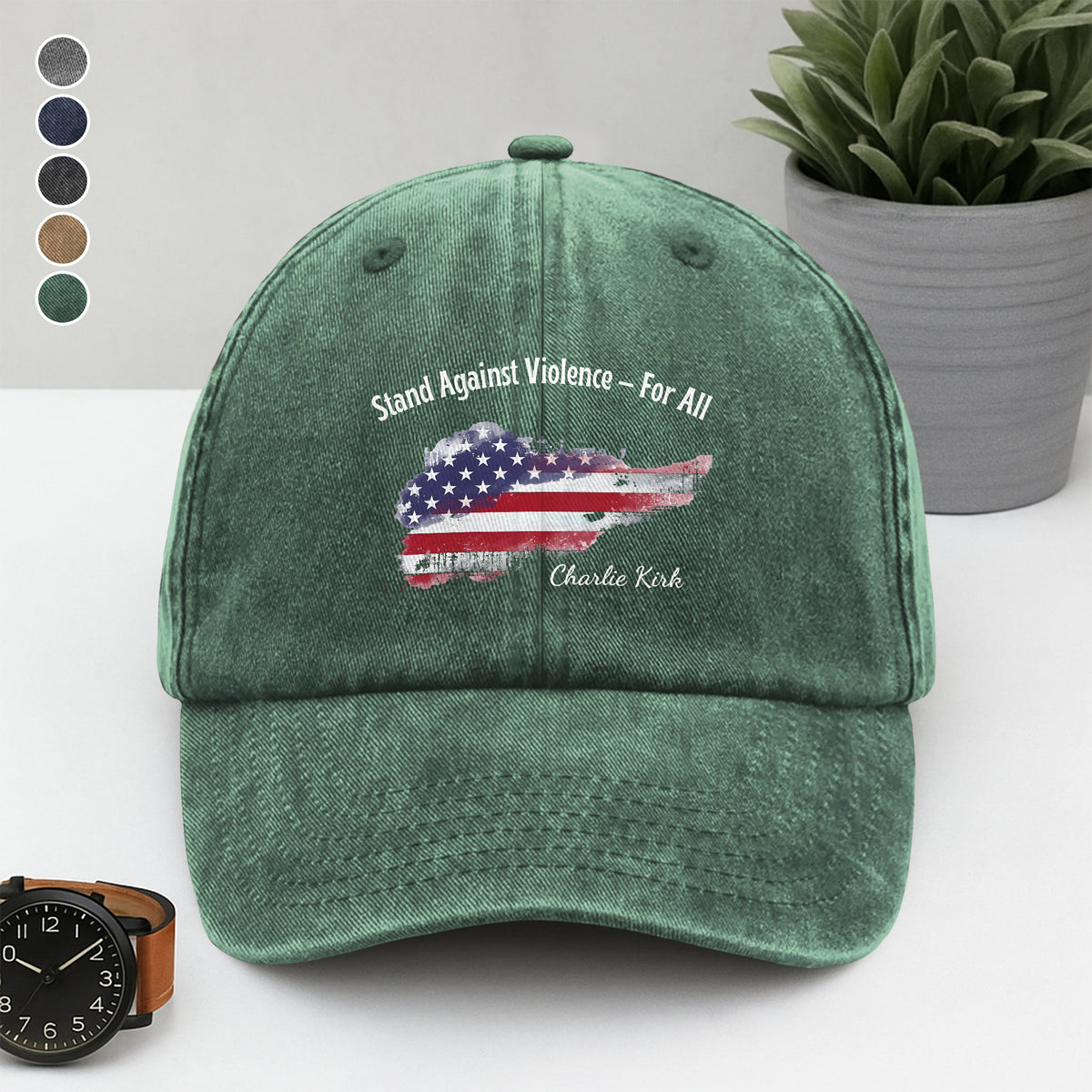 Stand Against Violence For All - Charlie Kirk Washed Denim Baseball Cap HO82 65936