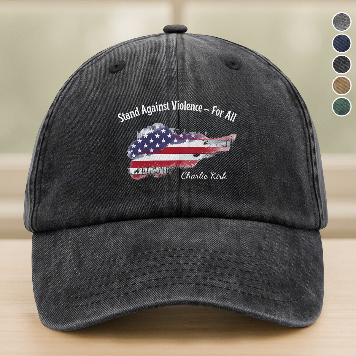 Stand Against Violence For All - Charlie Kirk Washed Denim Baseball Cap HO82 65936