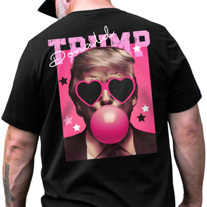 Funny Donald Trump Blowing Bubble Gum Pink Sun Glasses Backside Dark Shirt LM32 65189