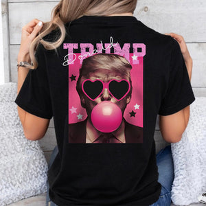 Funny Donald Trump Blowing Bubble Gum Pink Sun Glasses Backside Dark Shirt LM32 65189