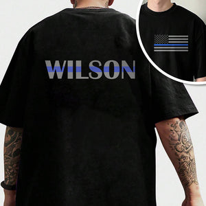 Custom Name Blue Line With American Flag Dark Back And Front Shirt Gift For Police HO82 65696