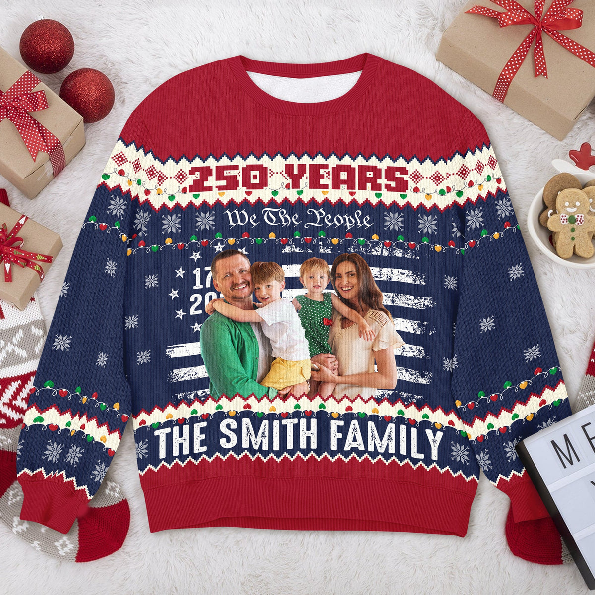Custom Family Photo 250 Years USA 250th Birthday 1776 - 2026 Ugly Sweater LM32 897141