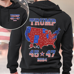 Trump 45 47 US Presidential Election 2024 Map Back And Front Dark Shirt N304 HA75 64118