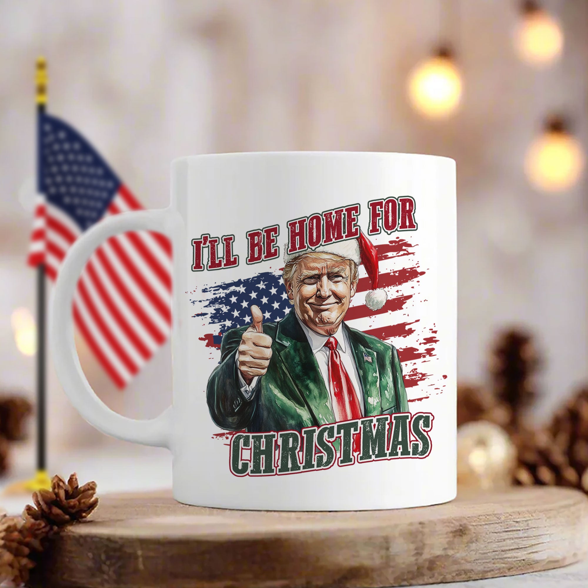 Trump I'll Be Home for Christmas - Trump With US Flag Mug HA75 63700