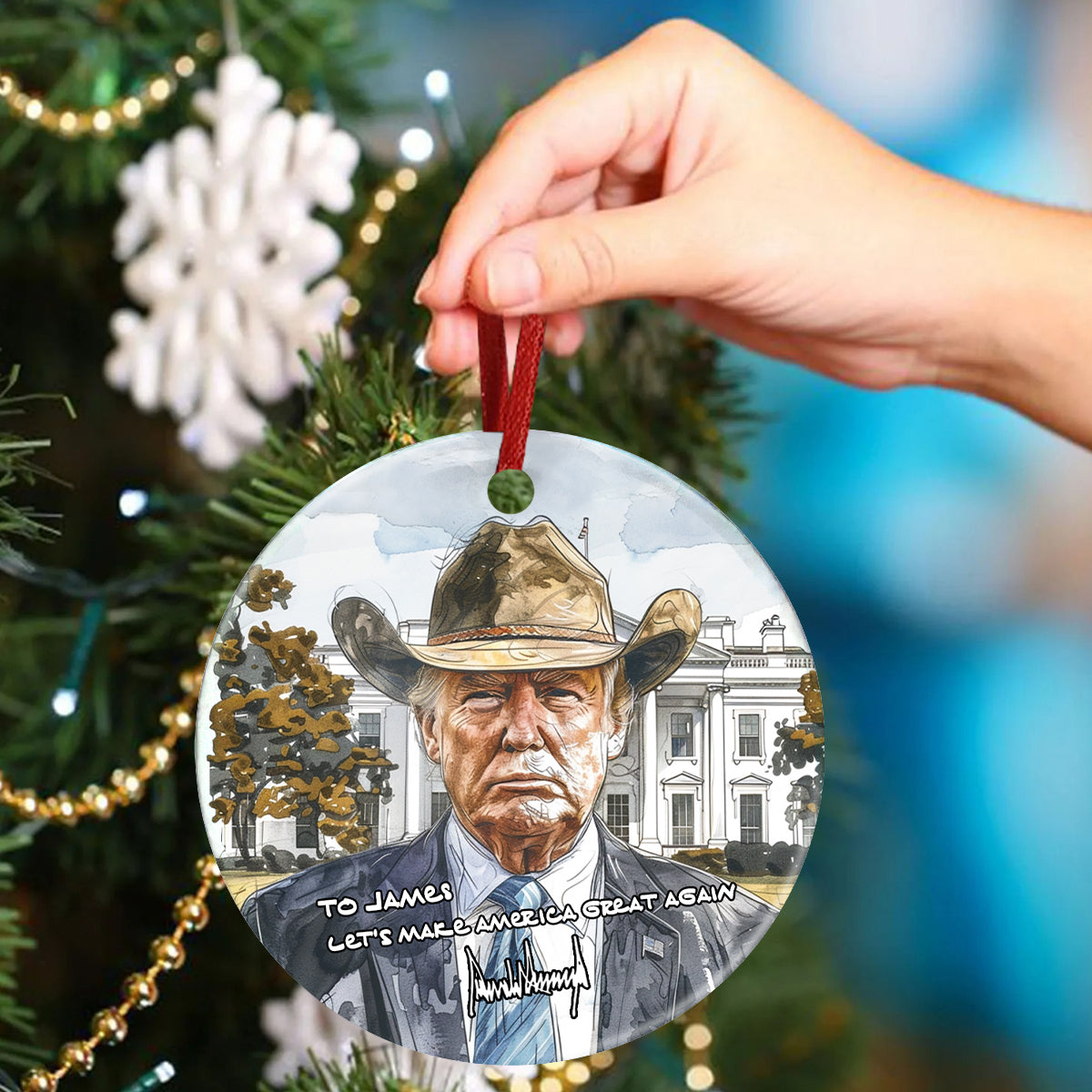 Custom Name Trump 2024 Let's Make America Great Again Ceramic Ornament HO82 63206