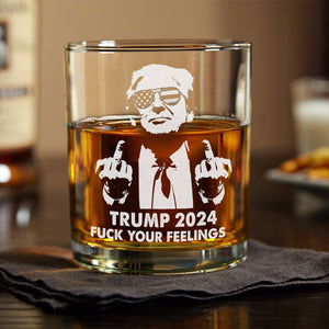 Trump 2024 With Middle Finger Be Wild US Election Engraved Whiskey Glass HO82 65292