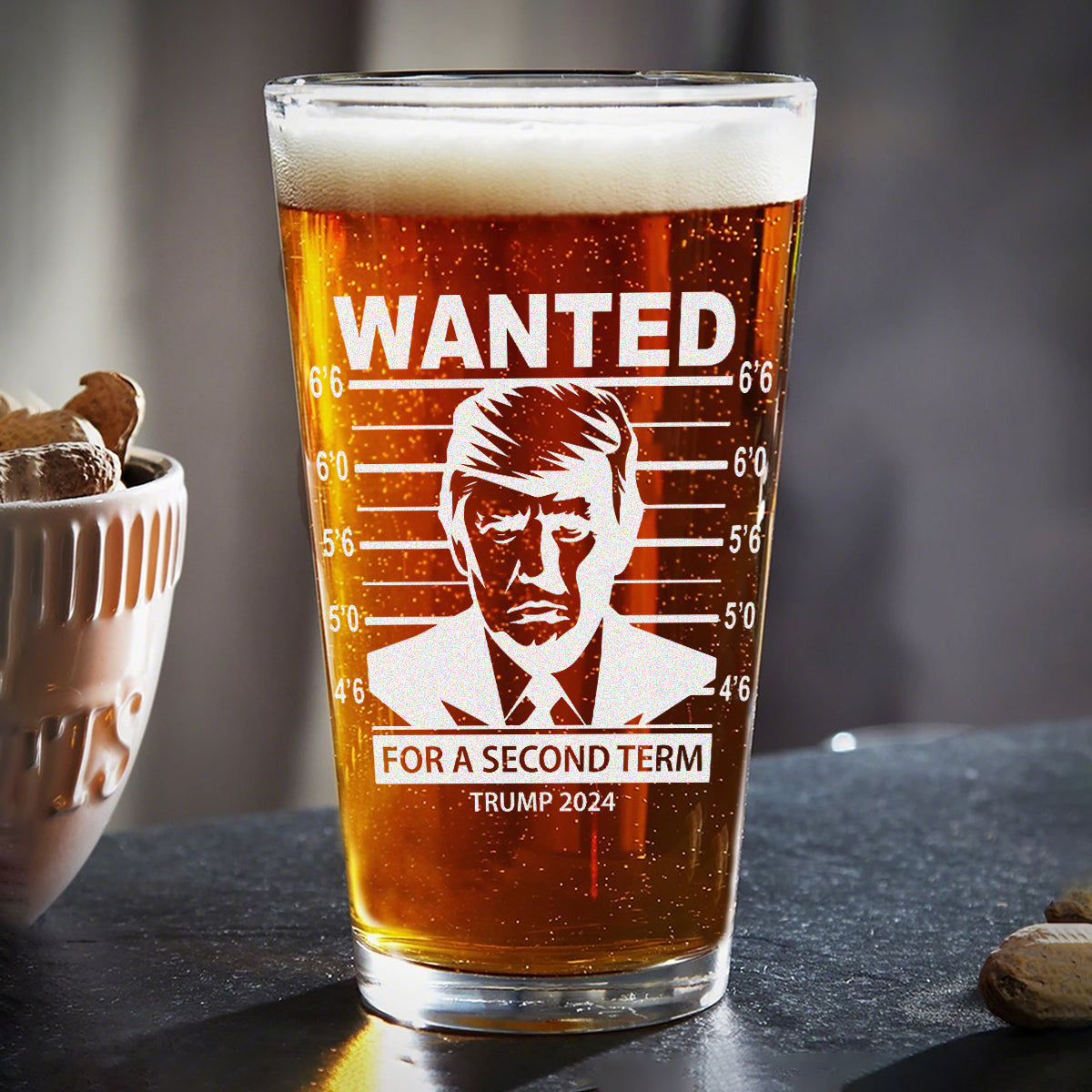 Trump 2024 Wanted Trump For A Second Term Engraved Beer Glass DM01 62625