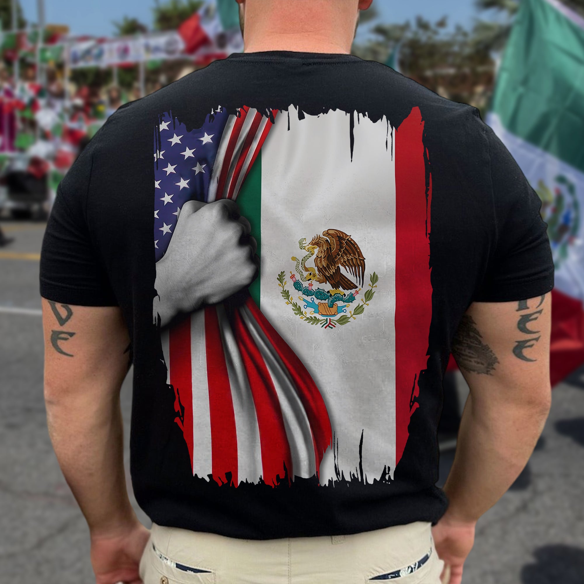 Mexican Roots With American Flag Back Shirt HA75 63326