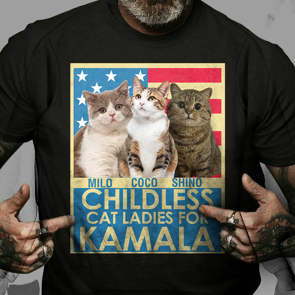 Custom Photo Childless Cat Ladies Kamala Dark Shirt HO82 65000