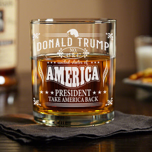 Donald Trump 45 & 47 Engraved Whiskey Glass HO82 65404