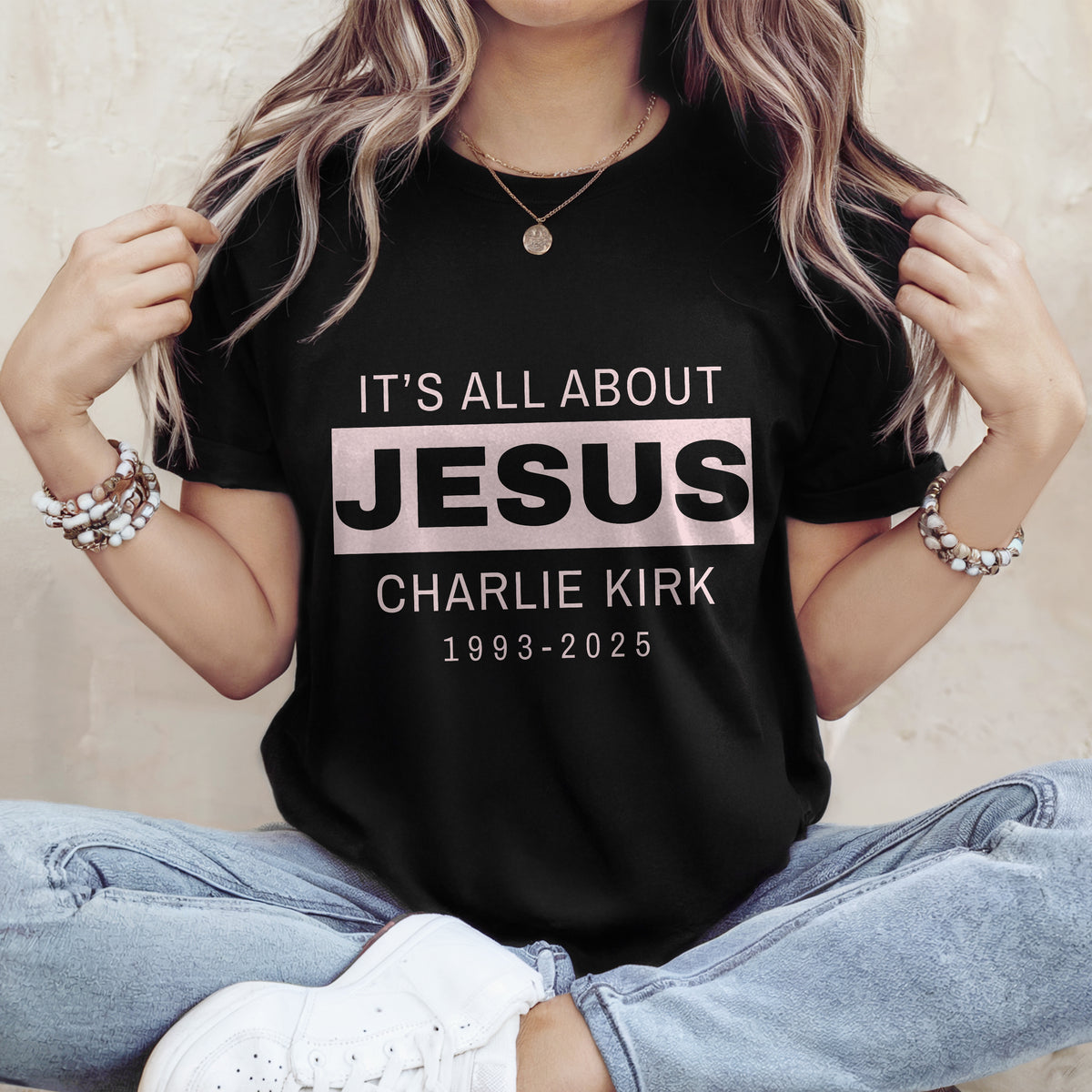 It's All About Jesus - Charlie Kirk 1993 - 2025 Memorial Dark Shirt LM32 65591