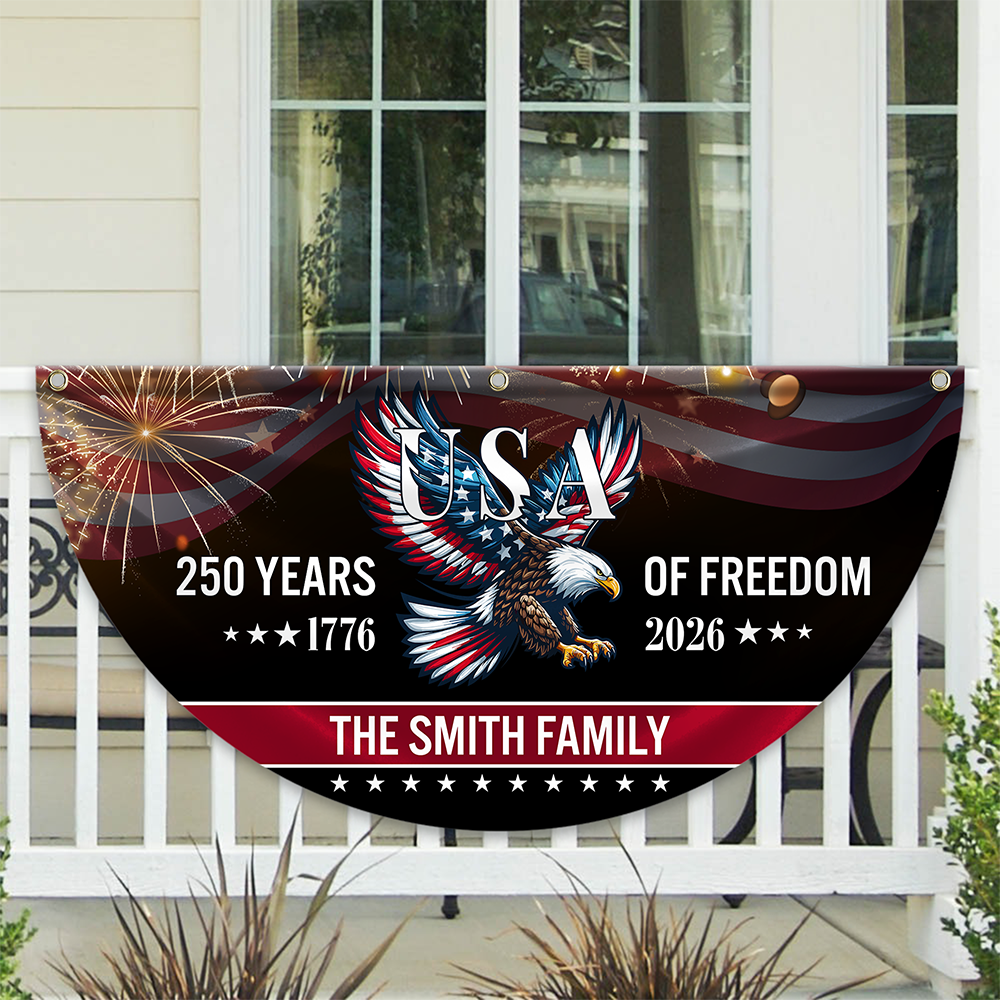 Custom Family Name 250 Years Of Freedom Patriotic Eagle Non-pleated Fan Flag HO82 901310