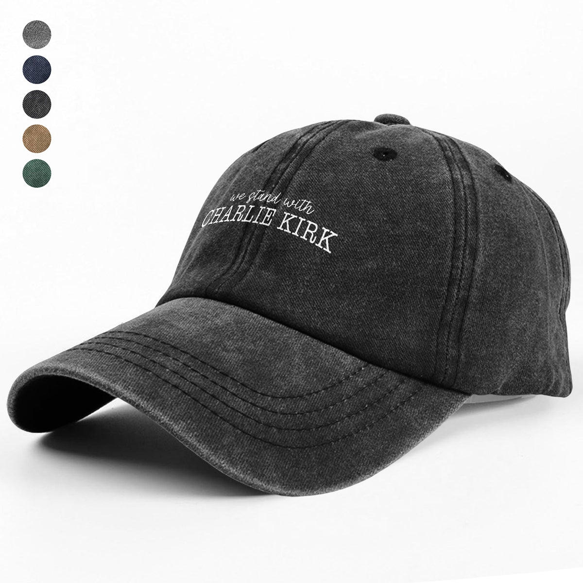 We Stand With Charlie Kirk Memorial Washed Denim Baseball Cap LM32 65443