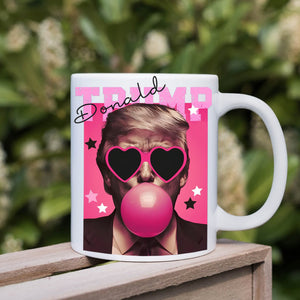 Funny Donald Trump Blowing Bubble Gum Pink Sun Glasses White Mug LM32 65169