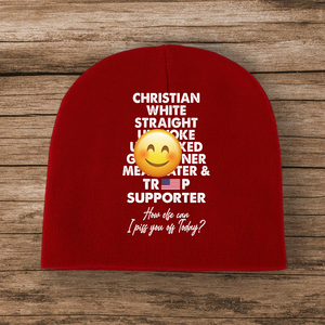 Trump Supporter Christian White Straight Un**ke Un**xxed Short Beanie Hat TH10 63327