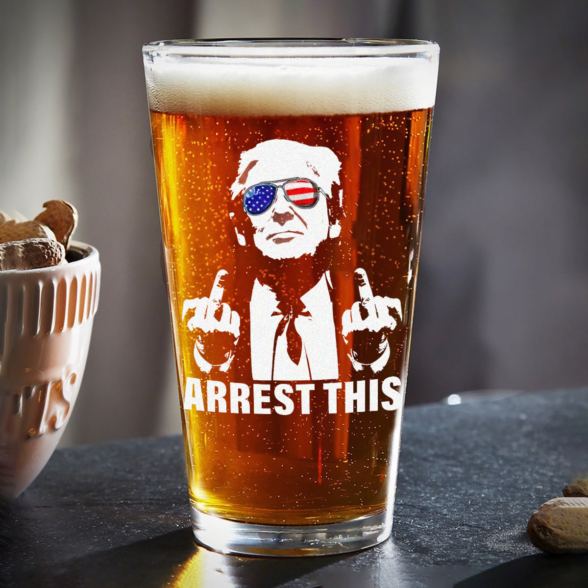 Arrest This Trump Middle Fingers Print Beer Glass DM01 63025