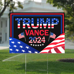 Donald Trump Vance 2024 With US Flag Yard Sign HO82 63158