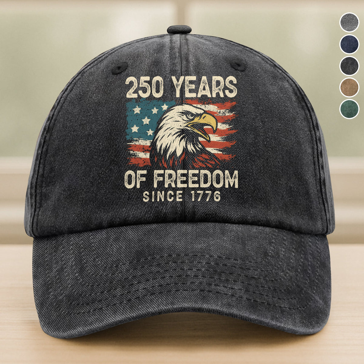 250 Years Of Freedom Since 1776 USA Bald Eagle America Flag Washed Denim Baseball Cap HA75 897380