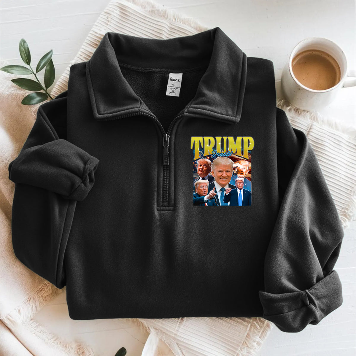 Donald Trump Homage With Retro Style Printed Quarter Zip Sweater TH10 64623
