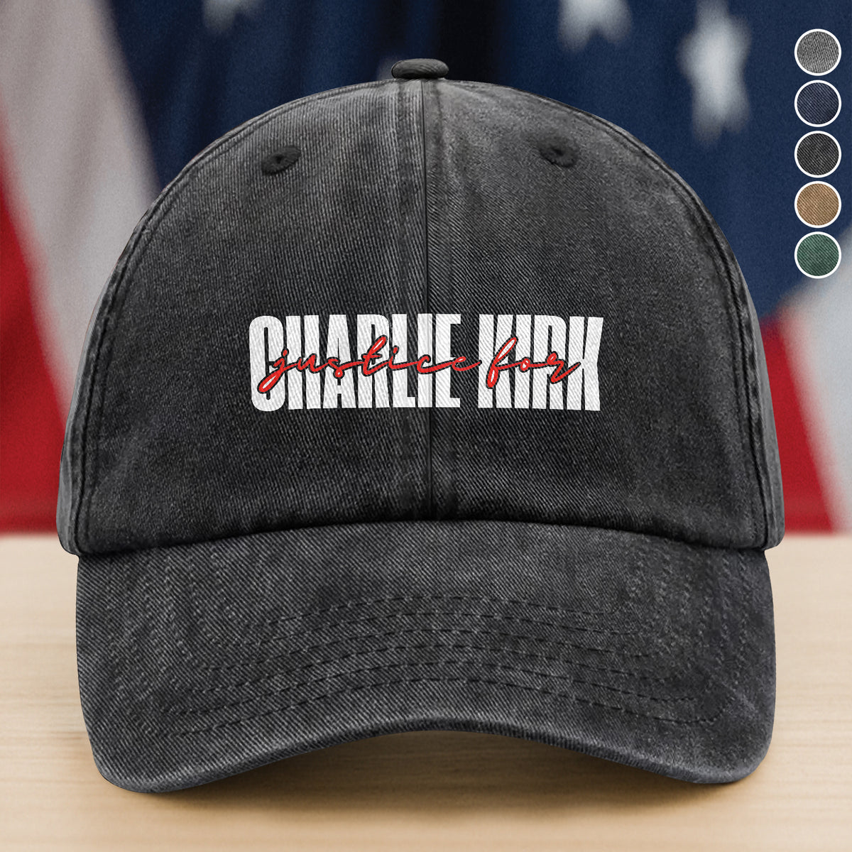 Justice For Charlie Kirk America Patriot Washed Denim Baseball Cap LM32 65603