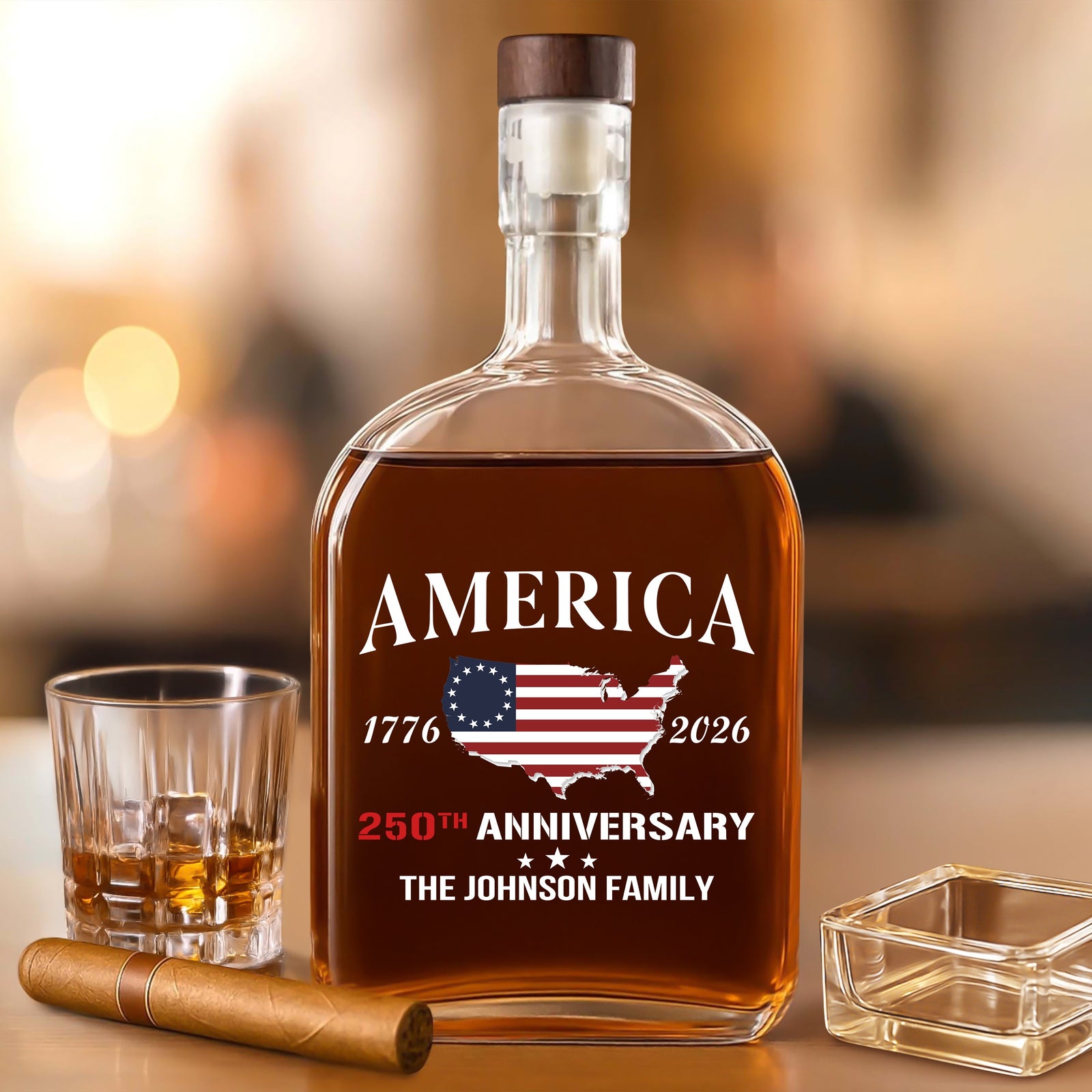 Custom Family Name America 250th Anniversary 1776 2026 United States of America Whiskey Bottle LM32 897715