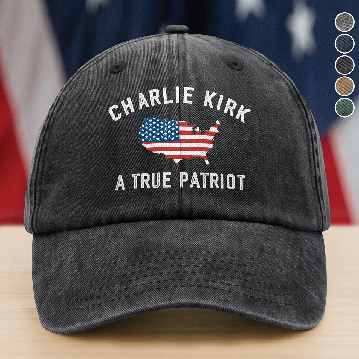 Charlie Kirk - A True Patriot Washed Denim Baseball Cap LM32 65453